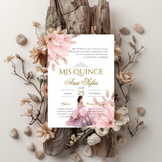 Rosa florale Quinceanera-Einladung Spanisch Einladung