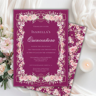 Rosa florale Quinceañera-Feier 15 Elegant Einladung
