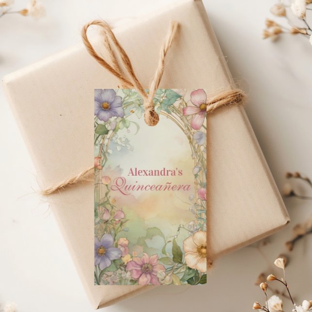 Rosa Florale Quinceanera-Feier Geschenkanhänger (Von Creator hochgeladen)