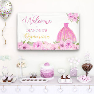 Rosa florale Quinceanera-Willkommen Banner