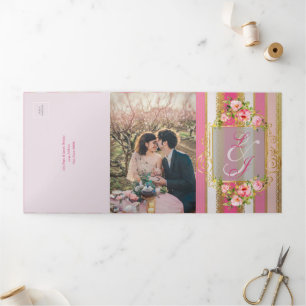 Rosa florale Regency Era Wedding Dreifach Gefaltete Einladung