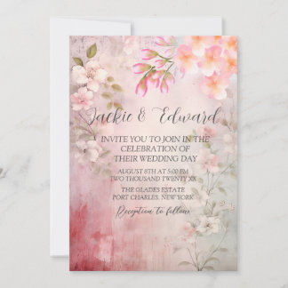 Rosa florale Romantische QR-Hochzeit Einladung