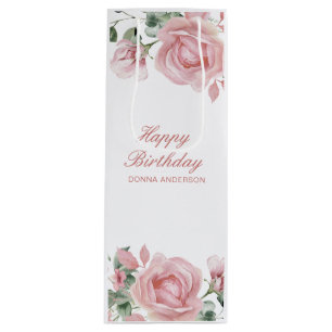Rosa Florale Rosen-Geburtstagsfeier Geschenktüte Für Weinflaschen