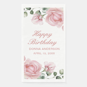 Rosa Florale Rosen Geburtstagsfeier Teller Serviette