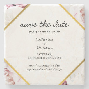 Rosa florale Röte geometrisches Save-The-Date Steinuntersetzer