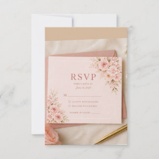 Rosa Florale RSVP-Karte, Romantische Hochzeitsantw RSVP Karte