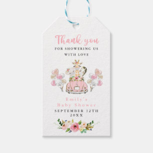 Rosa florale Safari-Tiere mit Kinderdusche Geschenkanhänger