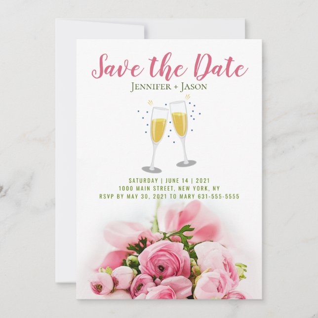 Rosa florale Save the Date Postkartenvorlage Einladung (Vorderseite)