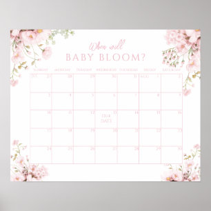 Rosa florale Schätzung des Geburtstermins Baby Mäd Poster