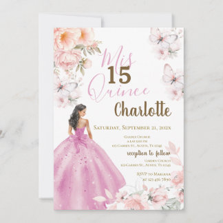 Rosa florale Schmetterlinge Quinceañera Einladung