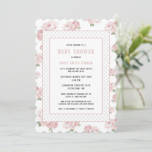 Rosa florale shabby chic Vintage Baby Girl Shower Einladung