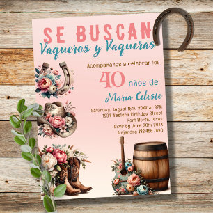 Rosa Florale Spanischer Western Cowboy 40. Geburts Einladung