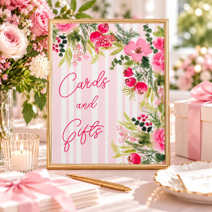 Rosa florale Streifen Cards & Gifts Brautparty Poster
