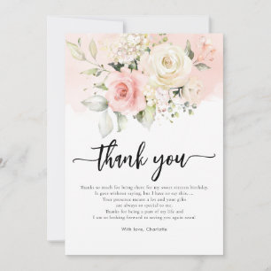 Rosa Florale Süße 16. Geburtstagsfeier Dankeskarte