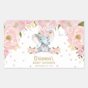 Rosa florale süße Elefanten-Baby-Party Rechteckiger Aufkleber