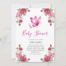 Rosa florale süße Schmetterling Baby Shower Einlad