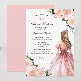 Rosa Florale Sweet Sixteen Einladung