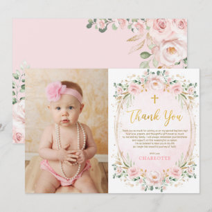 Rosa florale Taufe Christening Danke Karte