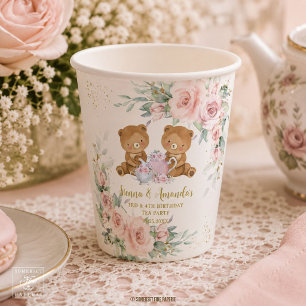 Rosa Florale Teddybären-Teeparty-Geburtstag Pappbecher