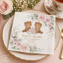 Rosa Florale Teddybären-Teeparty-Geburtstag