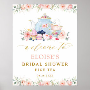 Rosa Florale Teeparty Braut-Babyshower Willkommen Poster