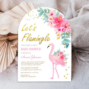 Rosa florale tropische Flamingo-Bogen-Baby-Party Einladung