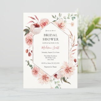 Rosa Florale und Grünrahmen Brautparty Einladung