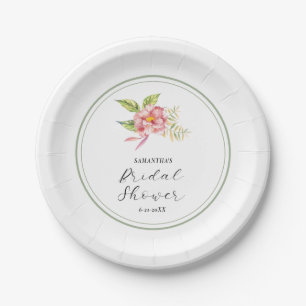 Rosa florale und salbeigrüne Brautparty Pappteller