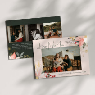 Rosa florale Vier-Foto-Happy New Year Holiday Card Feiertagskarte