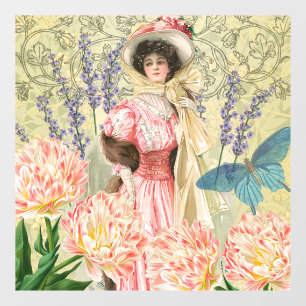 Rosa florale viktorianische Frau Regency Fensteraufkleber