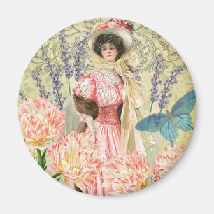 Rosa florale viktorianische Frau Regency Magnet