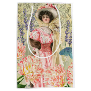 Rosa florale viktorianische Frau Regency Mittlere Geschenktüte