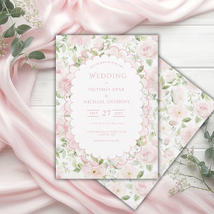 Rosa florale Vintage-Hochzeit Einladung