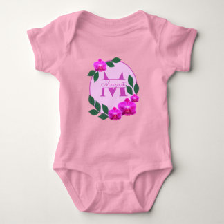 Rosa florale Vintage personalisierte Bezeichnung E Baby Strampler