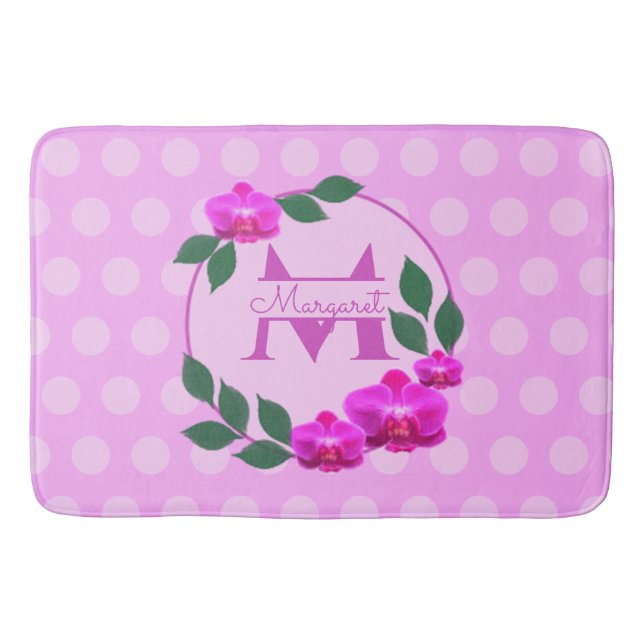 Rosa florale Vintage personalisierte Bezeichnung E Badematte (Vorderseite)