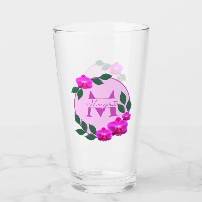 Rosa florale Vintage personalisierte Bezeichnung E Glas (Vorderseite)