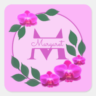 Rosa florale Vintage personalisierte Bezeichnung E Quadratischer Aufkleber