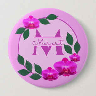 Rosa florale vintage personalisierter Name Anfangs Button