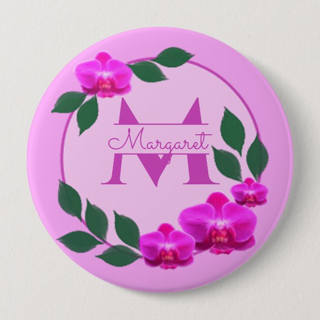 Rosa florale vintage personalisierter Name Anfangs Button (Vorderseite)