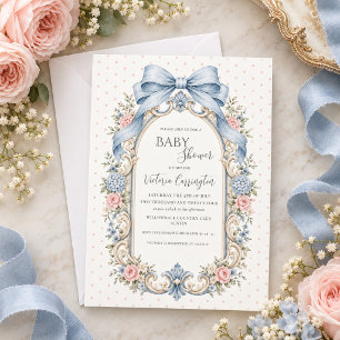 Rosa florale Vintage Polka Punkte Baby-Party Einladung