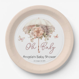 Rosa florale Vintage-Regenschirm-Baby-Party Pappteller