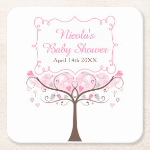 Rosa florale Vogel-Baby-Party  Rechteckiger Pappuntersetzer