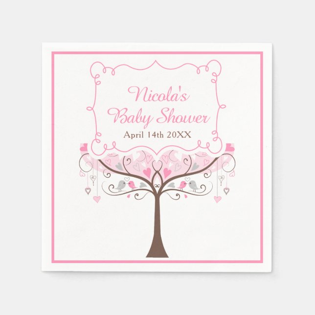 Rosa florale Vogel-Baby-Party Serviette (Vorderseite)