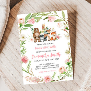 Rosa florale Wald-Baby-Shower-Einladung Einladung
