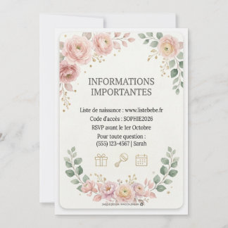 Rosa florale Wald-Baby-Shower-Einladung für Mädche