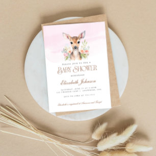 Rosa Florale Wald Oh Hirsch Baby Shower Einladung