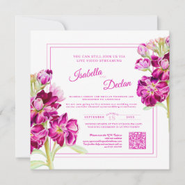 Rosa florale Wasserfarbe Live-Stream Hochzeit QR C Einladung