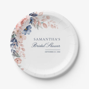 Rosa Florale Wasserfarbe-Script-Brautparty Pappteller