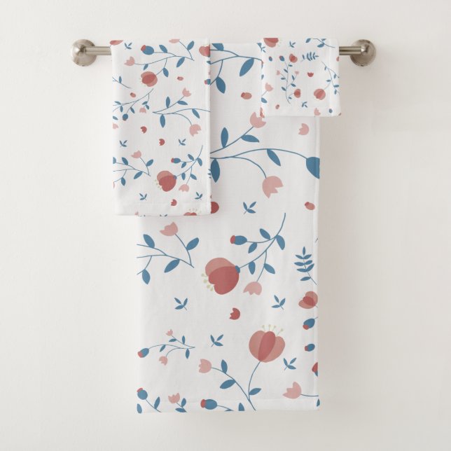 Rosa florale Weibchenstil Niedlich HandGezeichnet  Badhandtuch Set (Insitu)