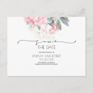 Rosa florale weiche Vintage-Speichern Sie das Datu Ankündigungspostkarte